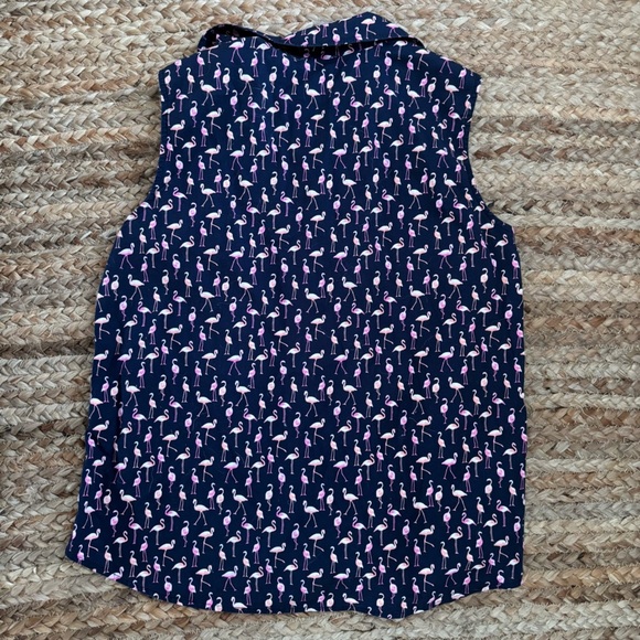 Talbots Large Petite Blue & Pink Flamingo Button Down Tank Top - Picture 5 of 6